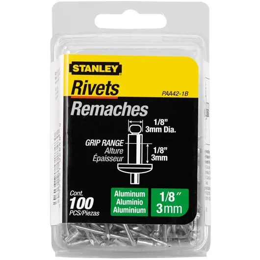 Stanley Aluminum Blind Rivets – 1/8″ Diameter × 1/8″ Length, 100-Count