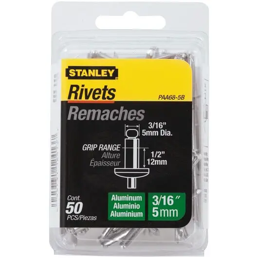Stanley Aluminum Rivets — 3/16″ x 1/2″, 50-Piece Pack