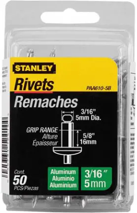 Stanley Aluminum Rivets – 3/16″ x 5/8″, 50-Piece Industrial Fastener Set