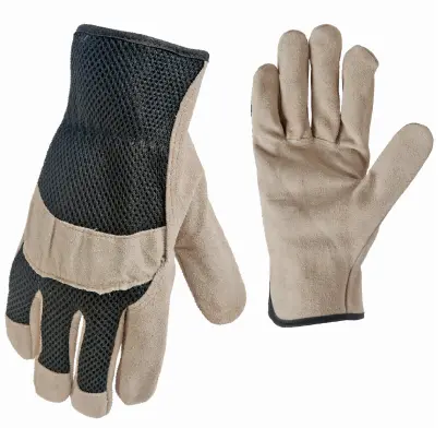 True Grip Suede Cowhide Palm Work Gloves – Breathable Mesh-Back Industrial Safety Gloves