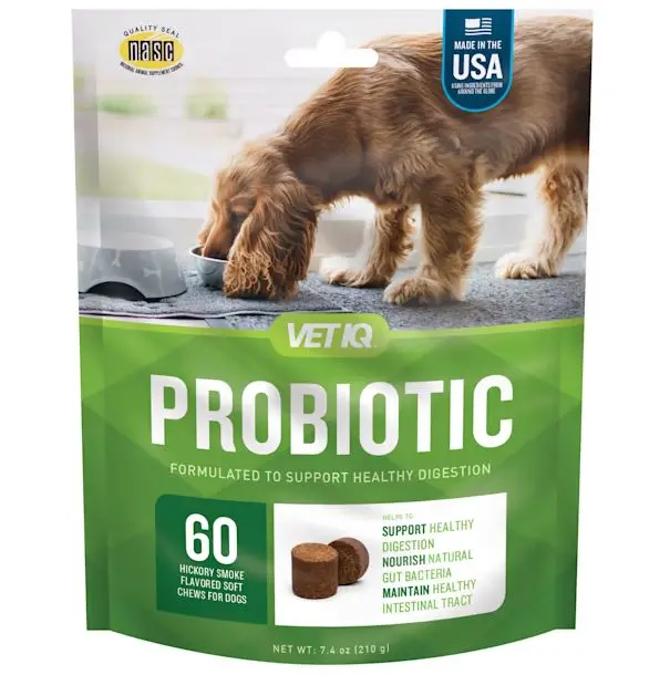 VetIQ Probiotic Soft Chews for Dogs – Hickory Smoke Flavor, Digestive Support