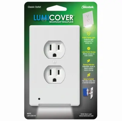 Westek Lumicover Classic Core Wall Plate with Night Light & Duplex Outlet