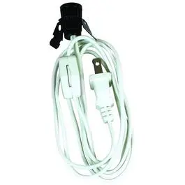 White 6-Foot Lamp Cord with Integrated Candelabra Socket and Clip-In Base