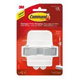 White Command Broom Gripper Hook – Heavy-Duty Broom and Mop Organizer