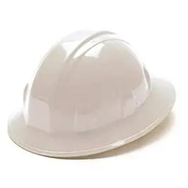 White Full-Brim Safety Hard Hat Featuring Adjustable Ratchet Fit