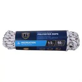 White/Gray Diamond-Braid Polypropylene Rope – 1/2-Inch Diameter, 50-Foot Length