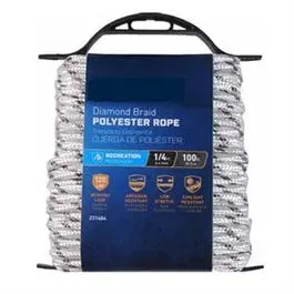 White/Gray Diamond-Braid Polypropylene Rope – 1/4-Inch Diameter, 100-Foot Length