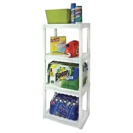 White Plastic 4-Tier Shelving Unit – 22 in W × 14 in D × 48.25 in H