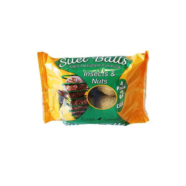 Wildlife Sciences Insect & Nut Suet Balls – 4-Pack High-Protein Feed