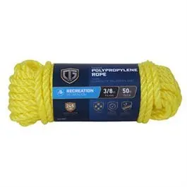 Yellow Twisted Braided Polypropylene Rope – 3/8-Inch Diameter, 50-Foot Length